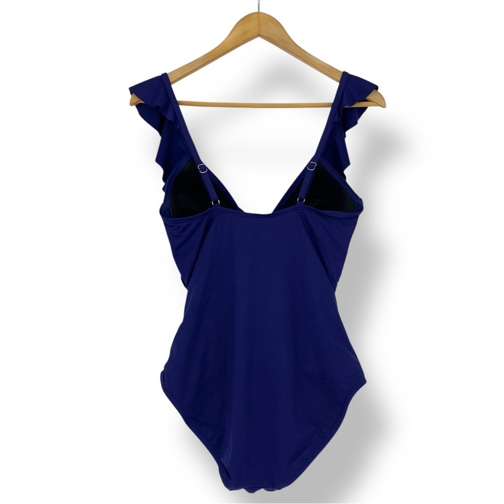 Liz Claiborne Navy Blue One Piece Swimsuit with Ruffled Straps - Picture 2 of 13